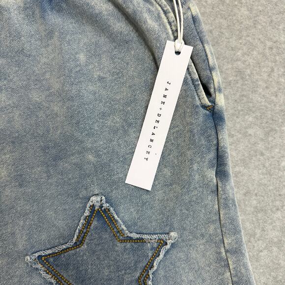 Jane+Delancey Shorts SZ L Blue Acid Wash Elastic Waistband Stretch Pull On Terry - Picture 3 of 8